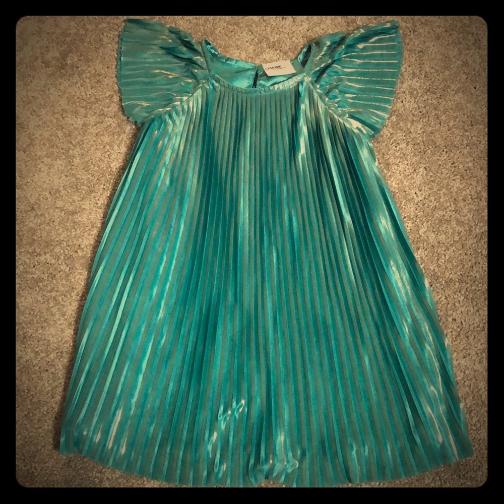 Teal/Gold Flutter Sleeve Dress